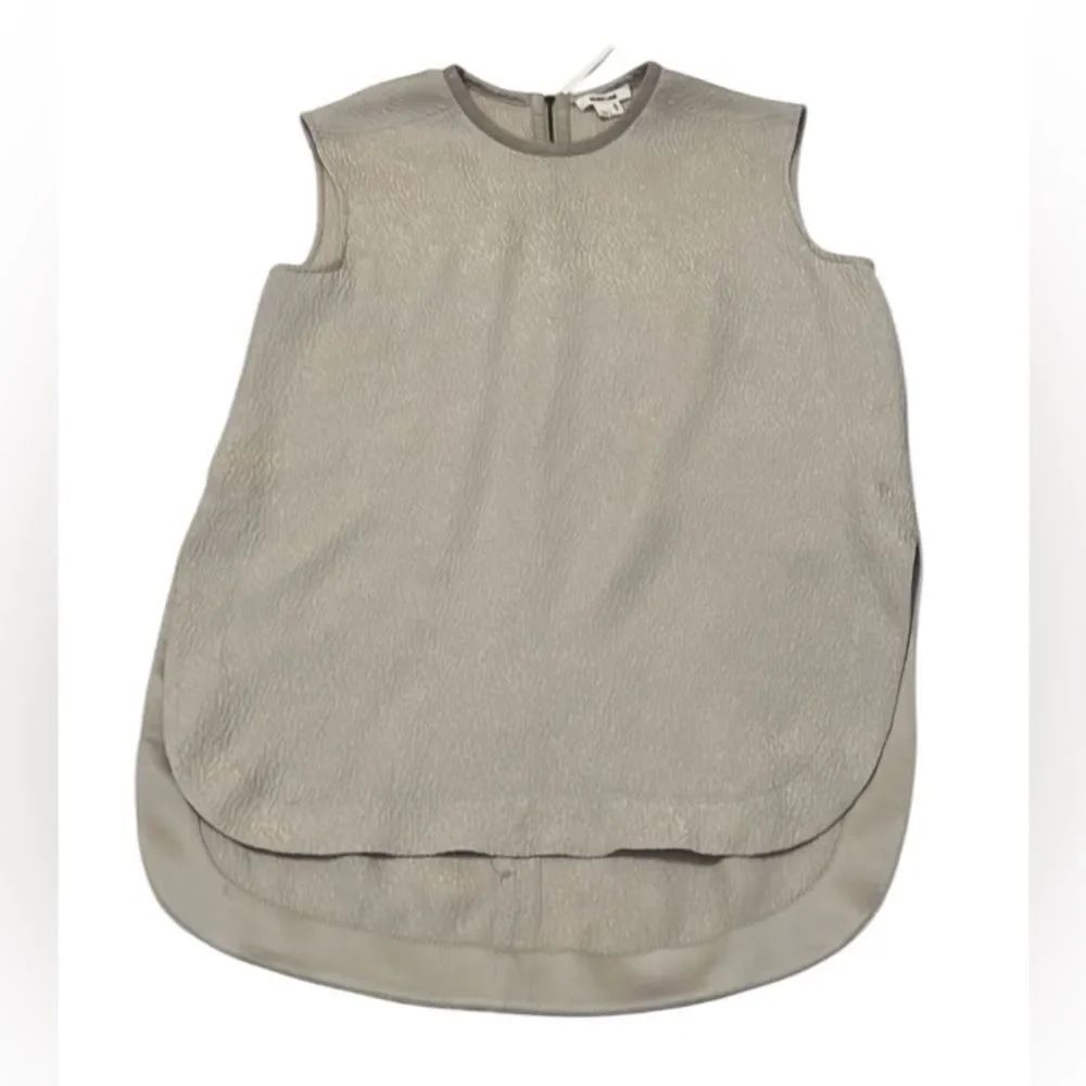 NWOT Helmut Lang sleeveless back zip blouse longer in back side slits satin trim